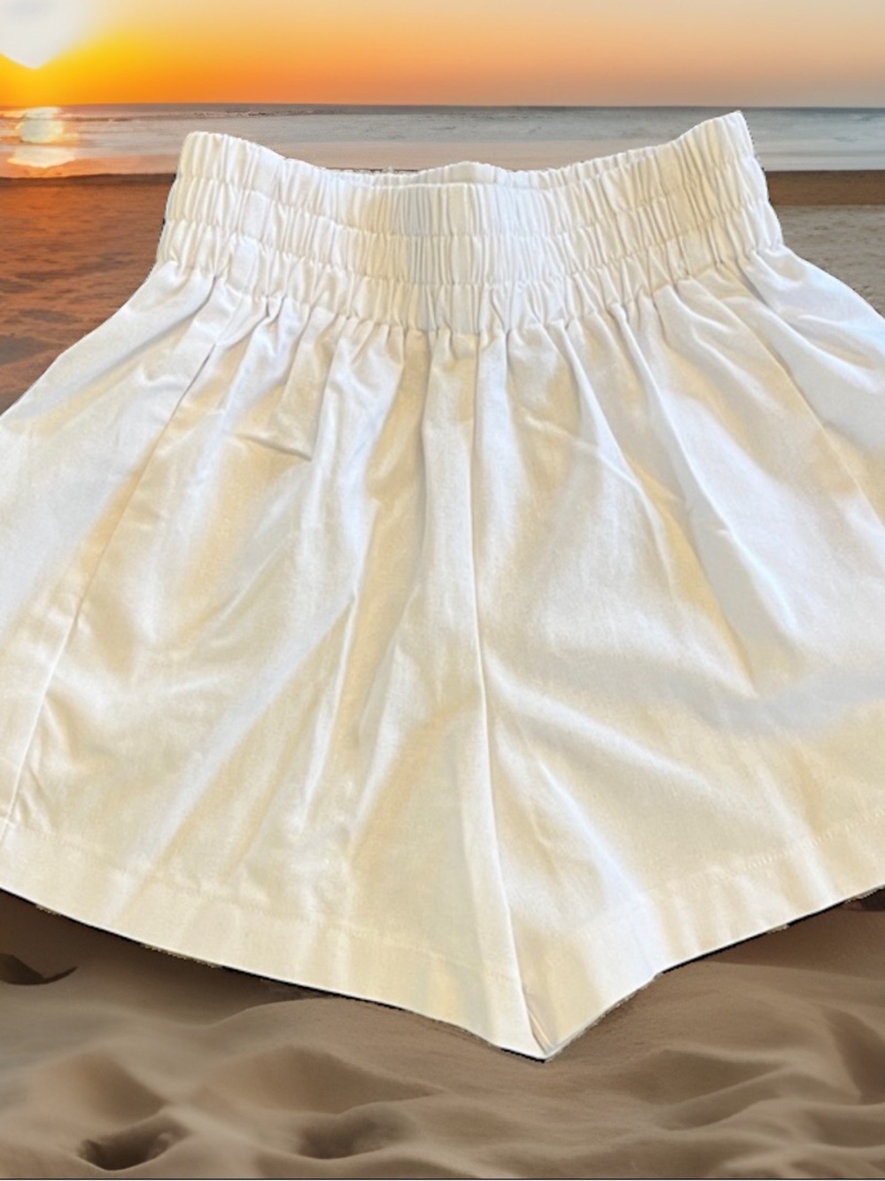 Avara Pinch Stella White Cotton Linen Polyester Elastic Waist Shorts New